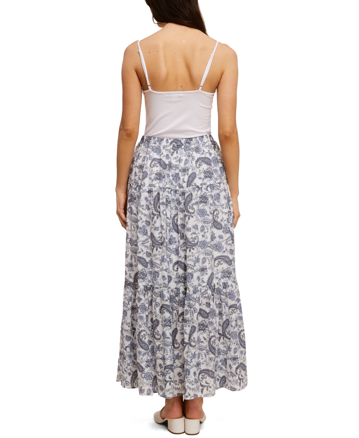 John Paul Richard Leno Gauze Printed Tiered Midi Skirt - White