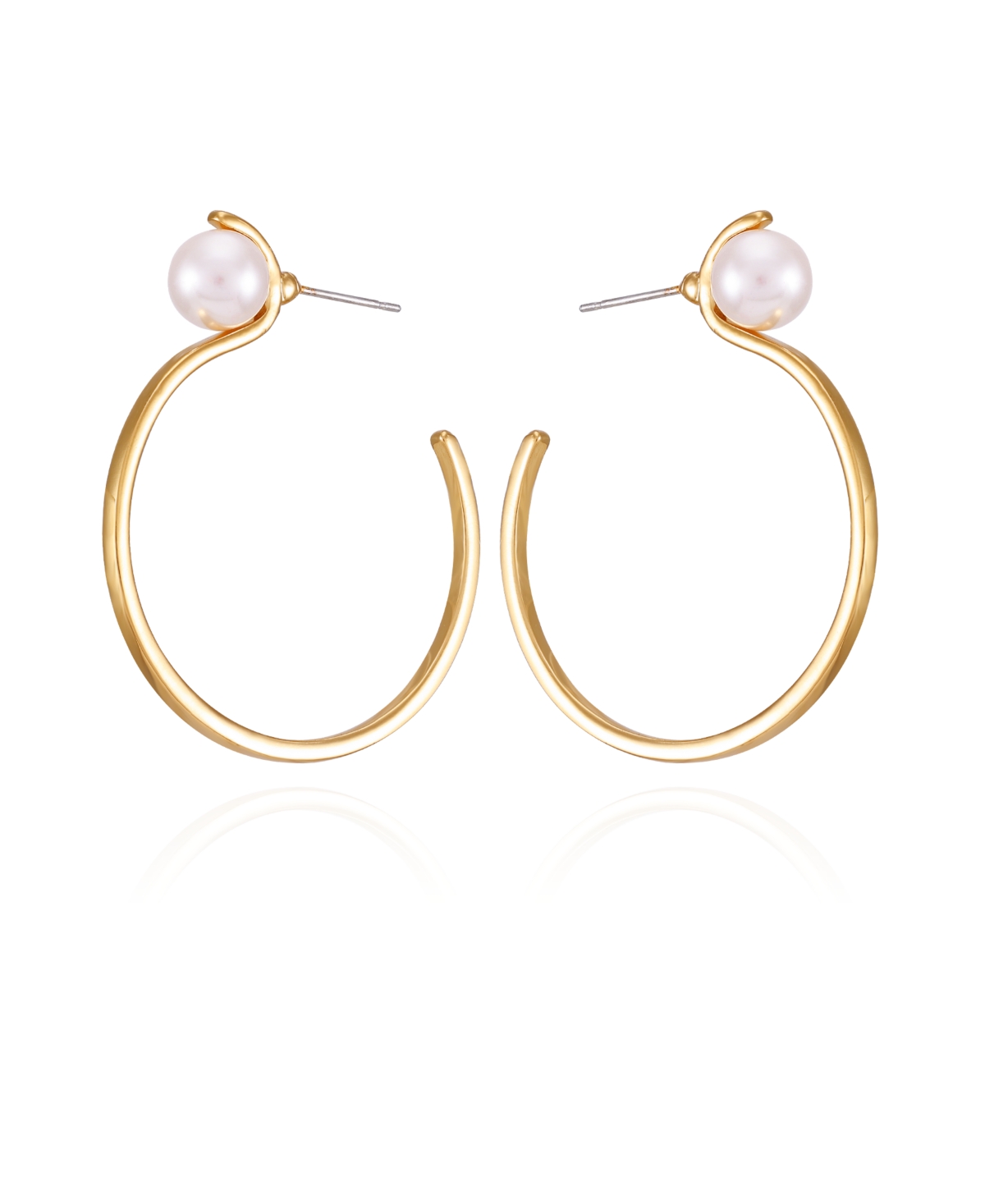 Shop T Tahari Gold-tone Imitation Pearl Open Hoop Earrings