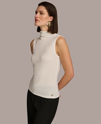 ToBeInStyle Women's Mock Neck Sleeveless Top - Stretchy Nylon/Spandex Bodycon Fit, Olive, One Size - View #10