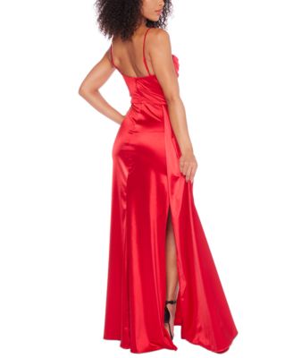 Juniors' Satin Cowlneck Gown