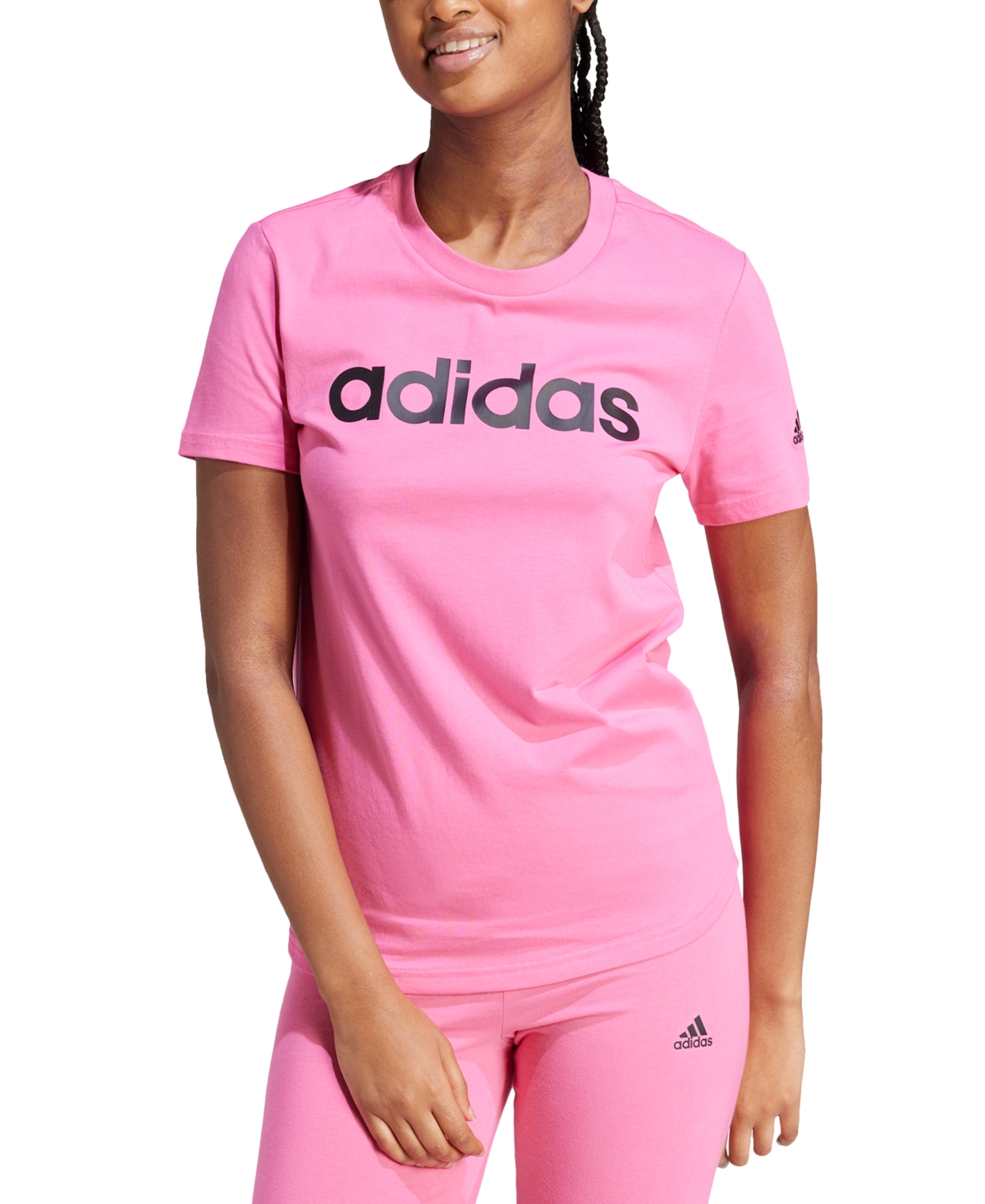 Shop Adidas Originals Women's Essentials Cotton Linear Logo T-shirt In Pulse Magenta,black