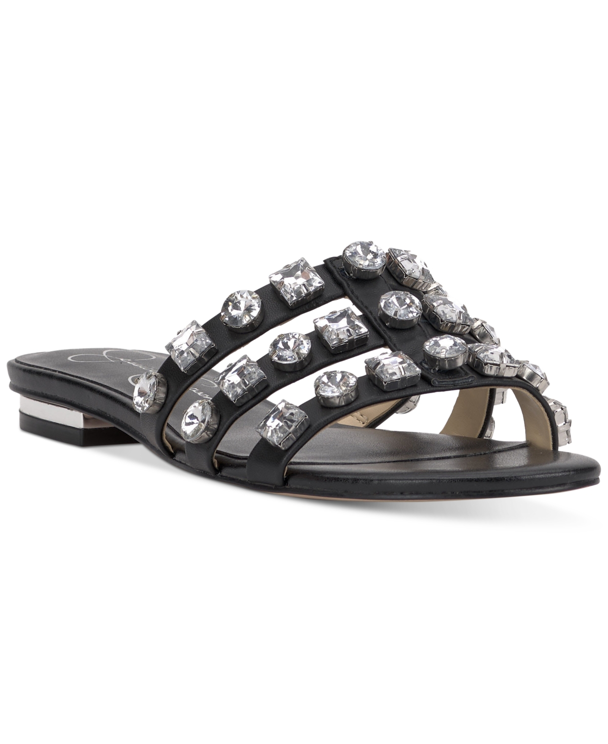 Shop Jessica Simpson Detta Crystal Embellished Slide Sandals In Black