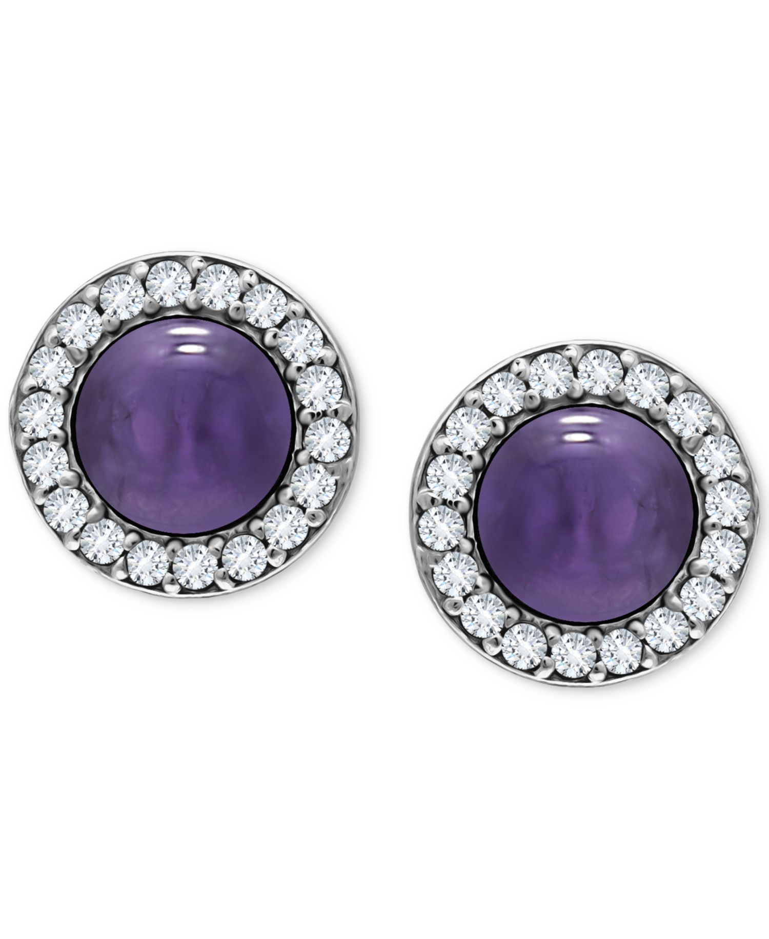 Onyx & Cubic Zirconia Halo Stud Earrings in Sterling Silver
