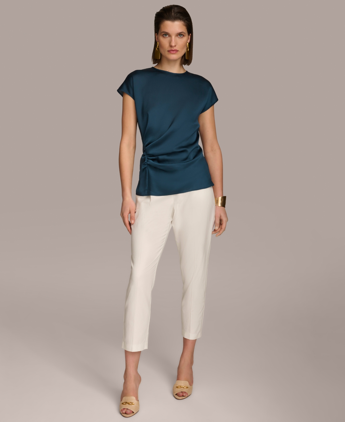Donna Karan Women's Short Sleeve Side-Ruched Top