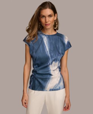 Donna Karan New York - Women's Printed Side-Ruched Short Sleeve Top