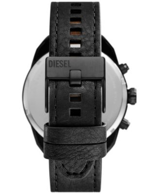 Men's Spiked Chronograph Black Leather Watch 49mm