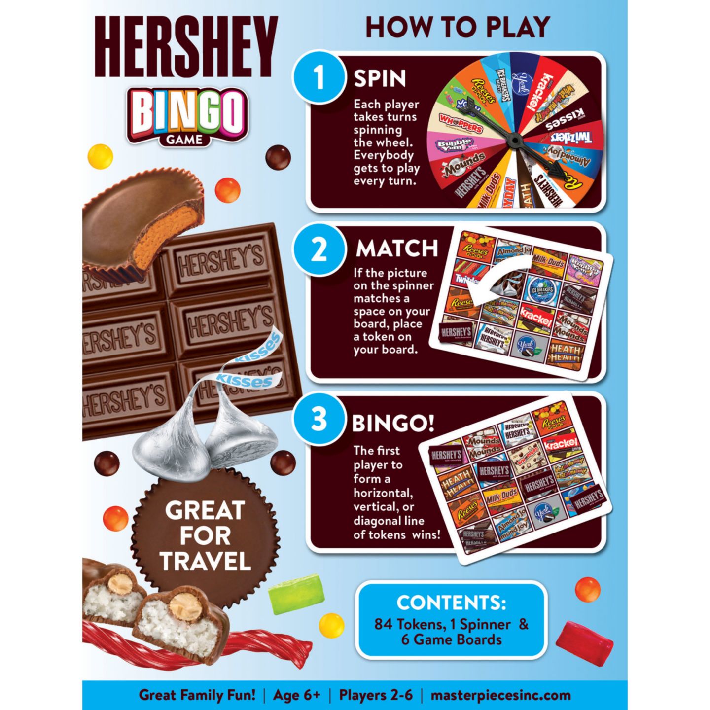 Детская настольная игра MasterPieces Puzzles Hershey's Chocolate Matching Bingo Board Game, Ages 6+, цвет: Разноцветный — фото 3