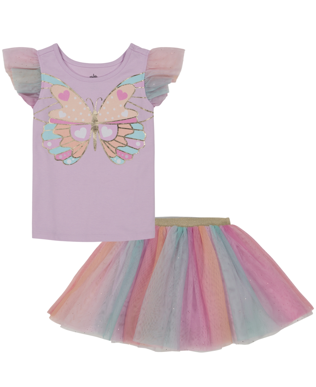 Kids Headquarters Kids' Toddler Girls Mesh Butterfly T-shirt And Tutu Skort Set In Lilac