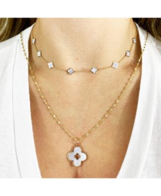 Mother of Pearl Clover Cut Out Charm 14K Gold