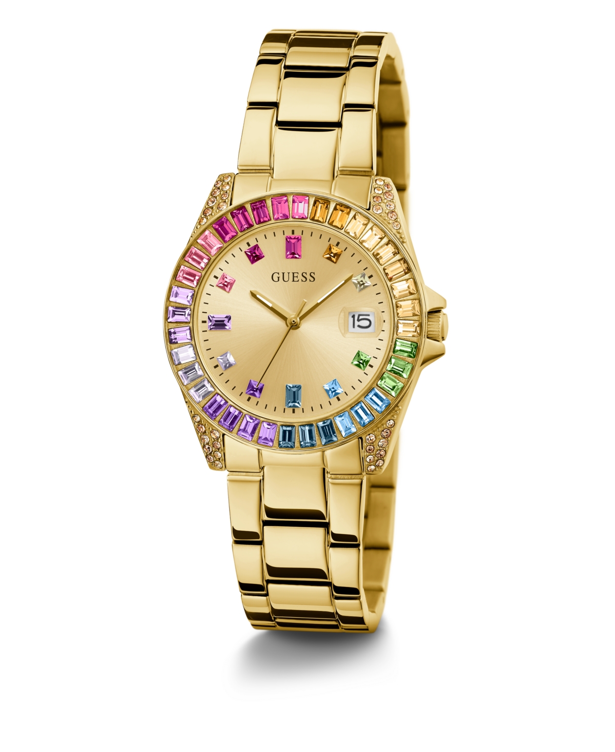 Shop Guess Women's Date Gold-tone Stainless Steel Watch, 34mm In Gold Tone