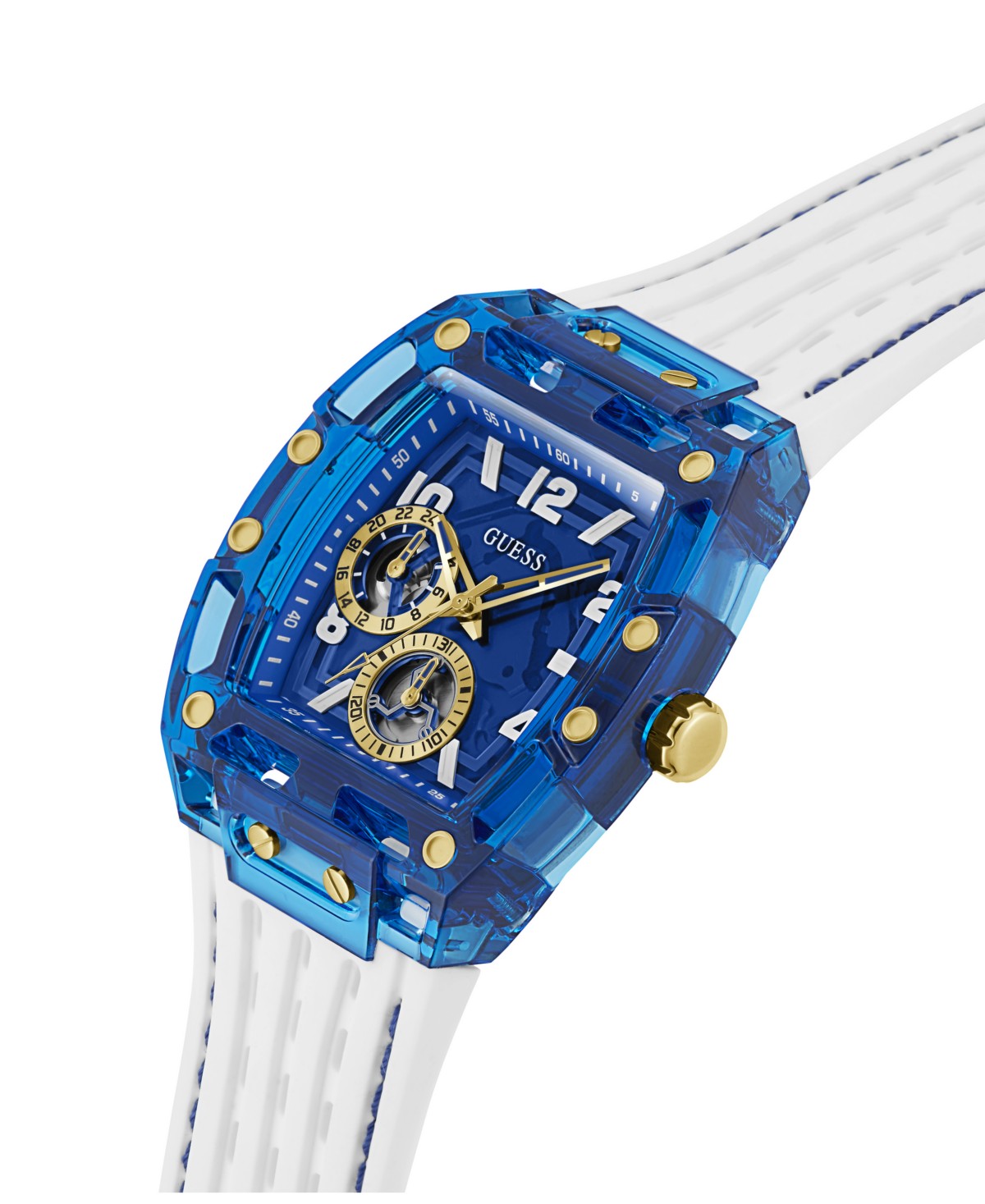 Мужские часы GUESS Multi-Function на белом силиконовом ремешке, 44 мм — фото 5
