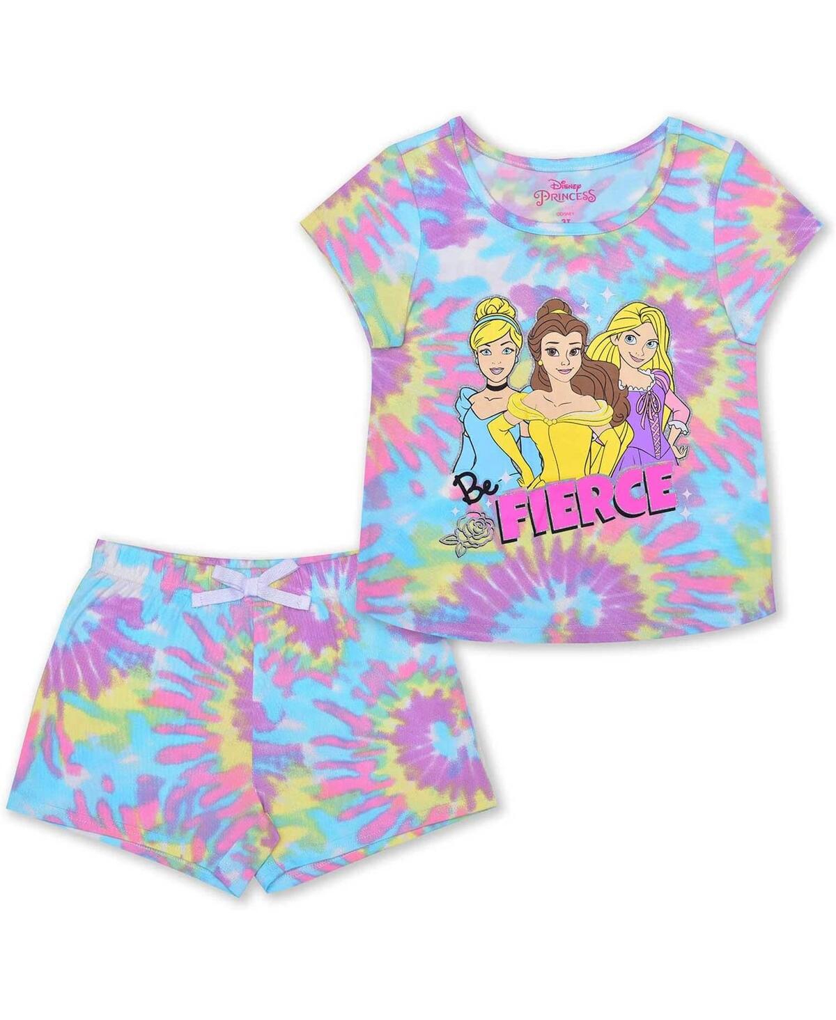 Children's Apparel Network Kids' Little Girls Disney Princess Tie-dye T-shirt And Shorts Set In Light Pink