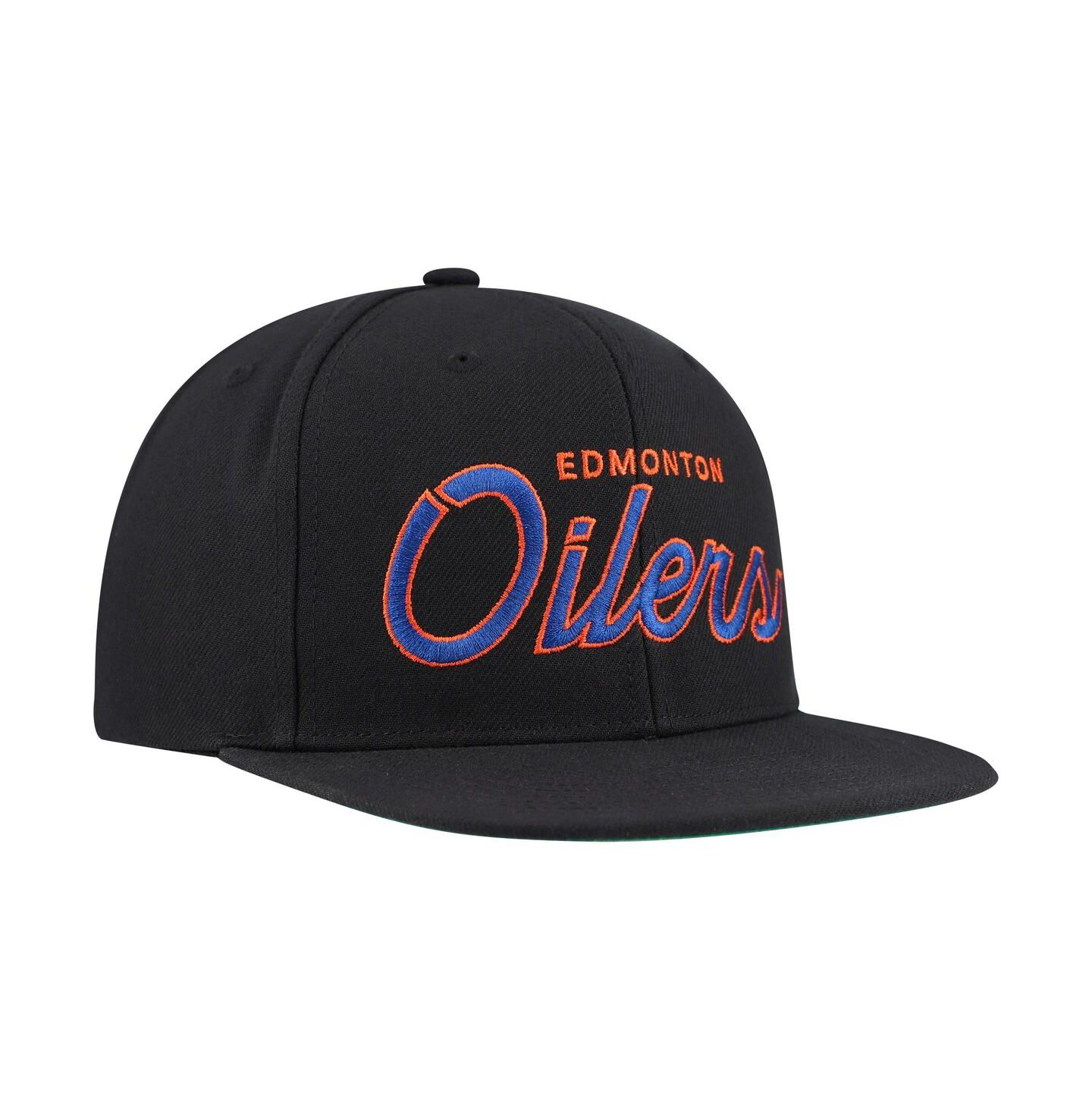 Мужская кепка Mitchell & Ness Black Edmonton Oilers Core Team Script 2.0 Snapback Hat — фото 2