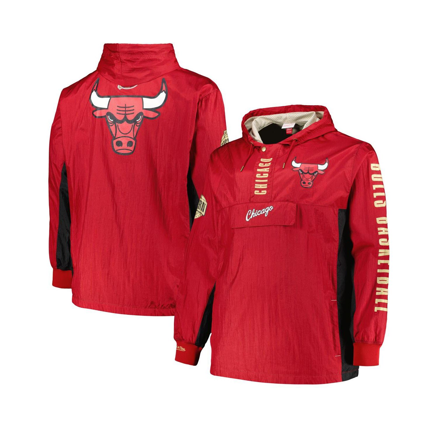 Men's Red Chicago Bulls Big and Tall Hardwood Classics Team OG 2.0 Anorak Hoodie Quarter-Zip Windbreaker Jacket