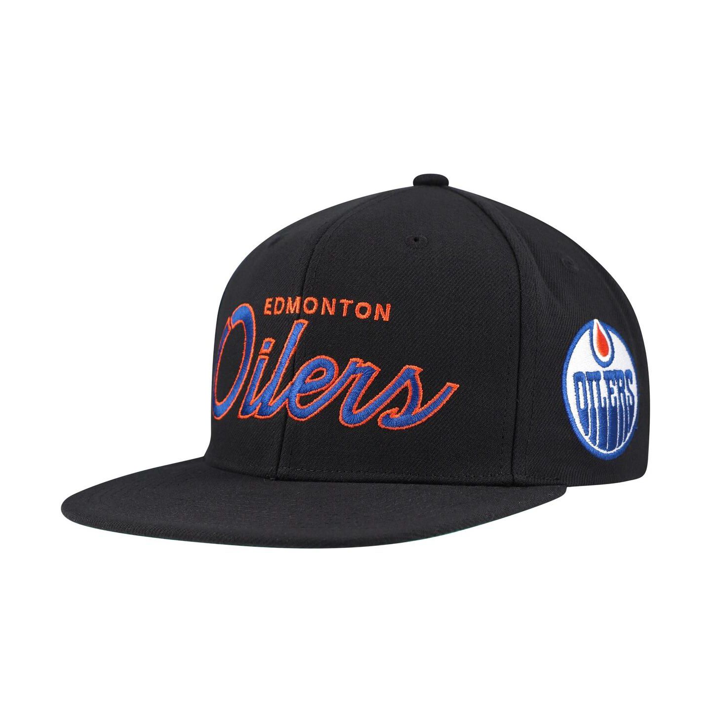 Мужская кепка Mitchell & Ness Black Edmonton Oilers Core Team Script 2.0 Snapback Hat — фото 1
