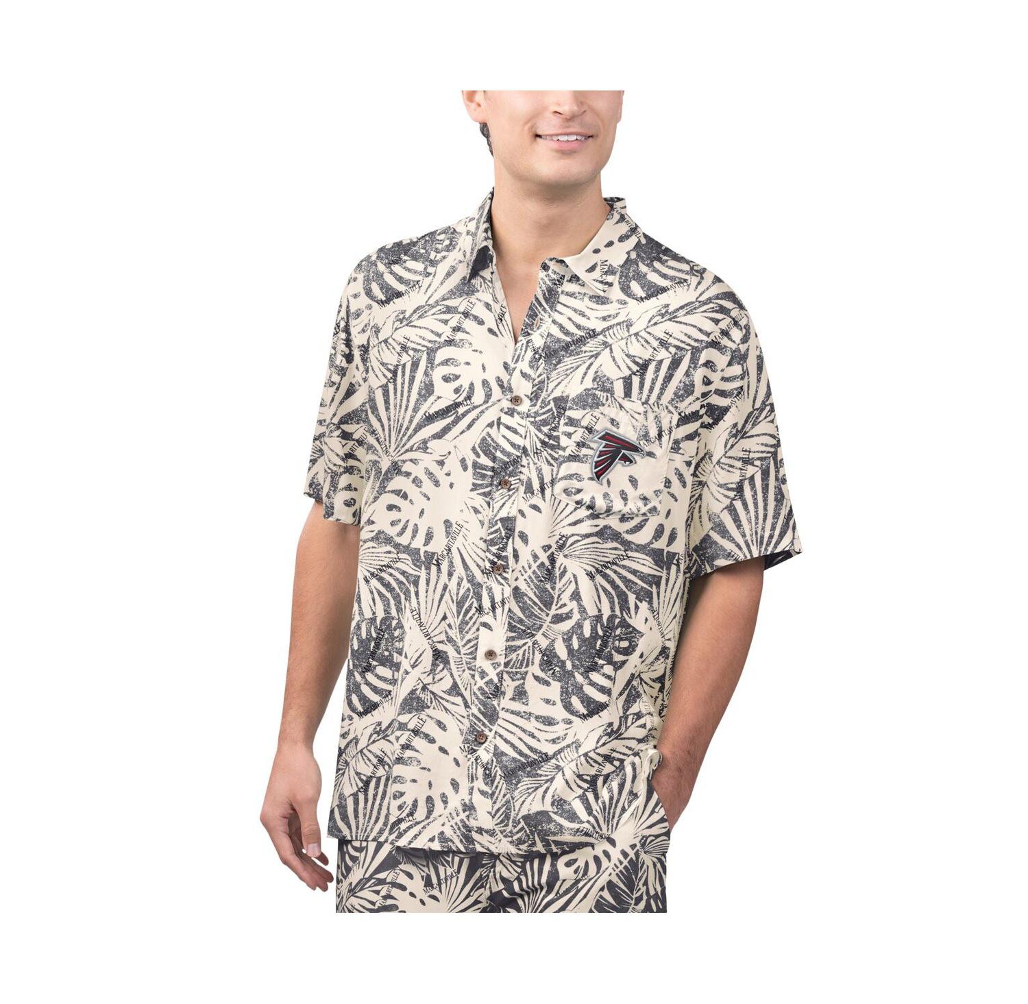 Men's Tan Atlanta Falcons Sand Washed Monstera Print Party Button-Up Shirt