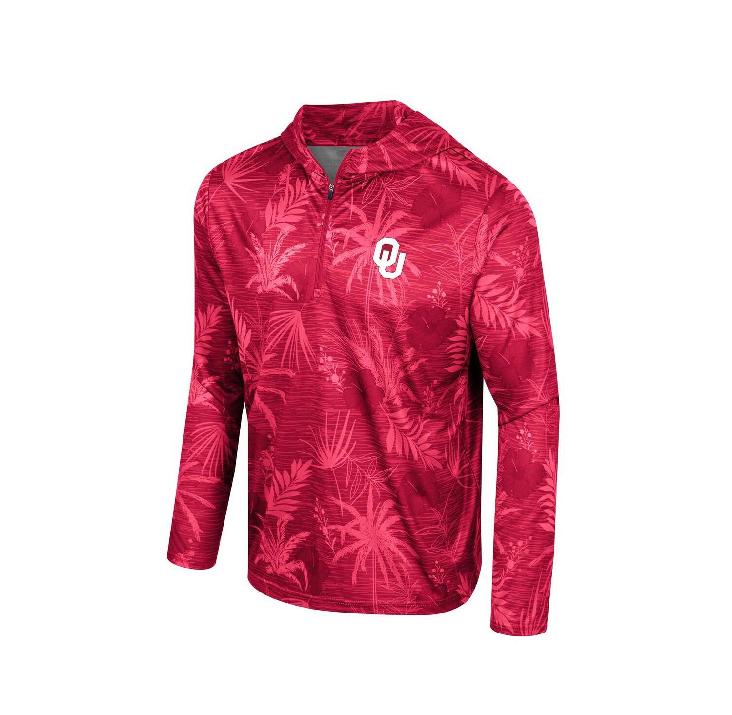 Men's Crimson Oklahoma Sooners Palms Printed Lightweight Quarter-Zip Hooded Top