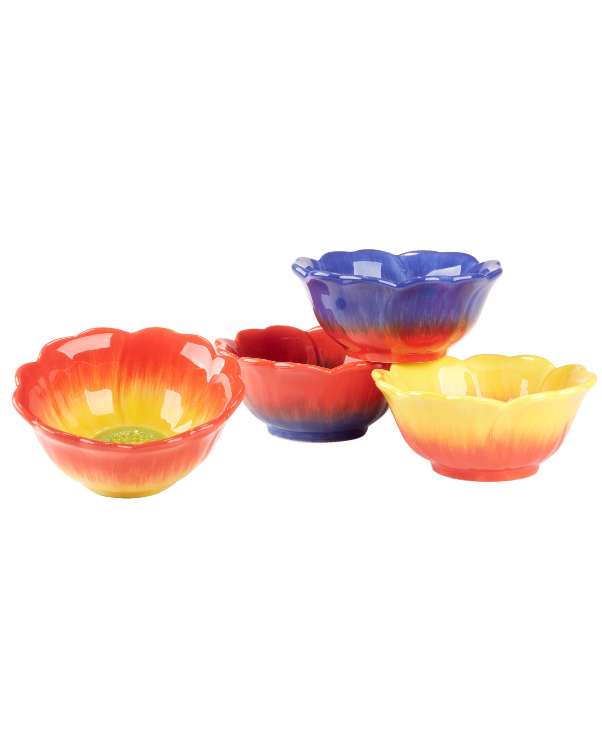 Certified International Poppy 3-d Flower Set of 4 Ice Cream Bowls