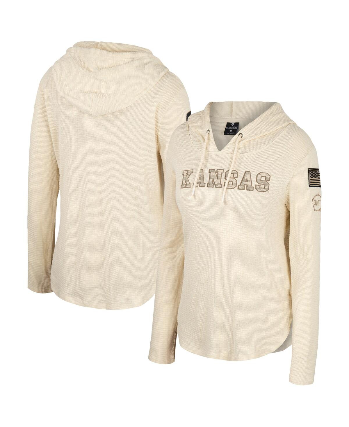 Shop Colosseum Women's  Cream Kansas Jayhawks Oht Military-inspired Appreciation Casey Raglan Long Sleeve