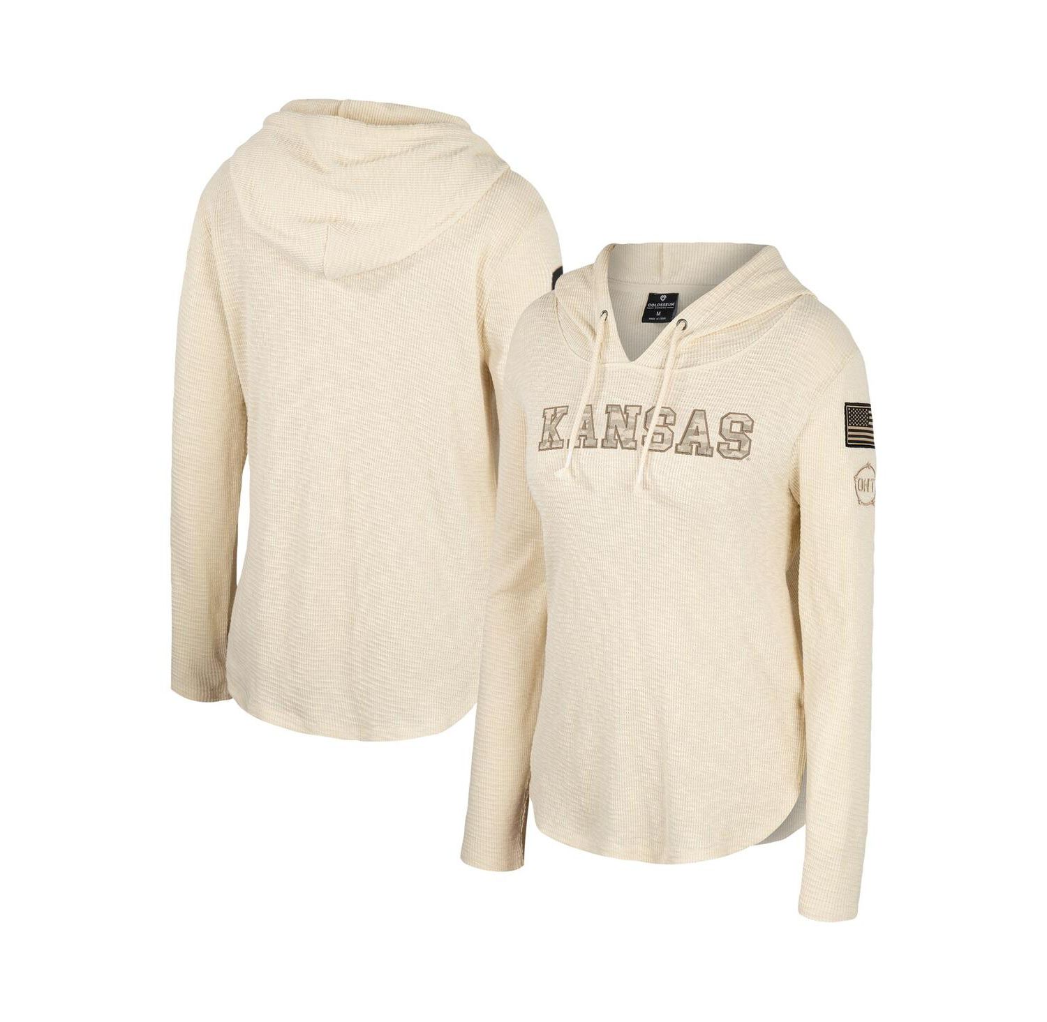 Women's Cream Kansas Jayhawks OHT Military-Inspired Appreciation Casey Raglan Long Sleeve Hoodie T-shirt
