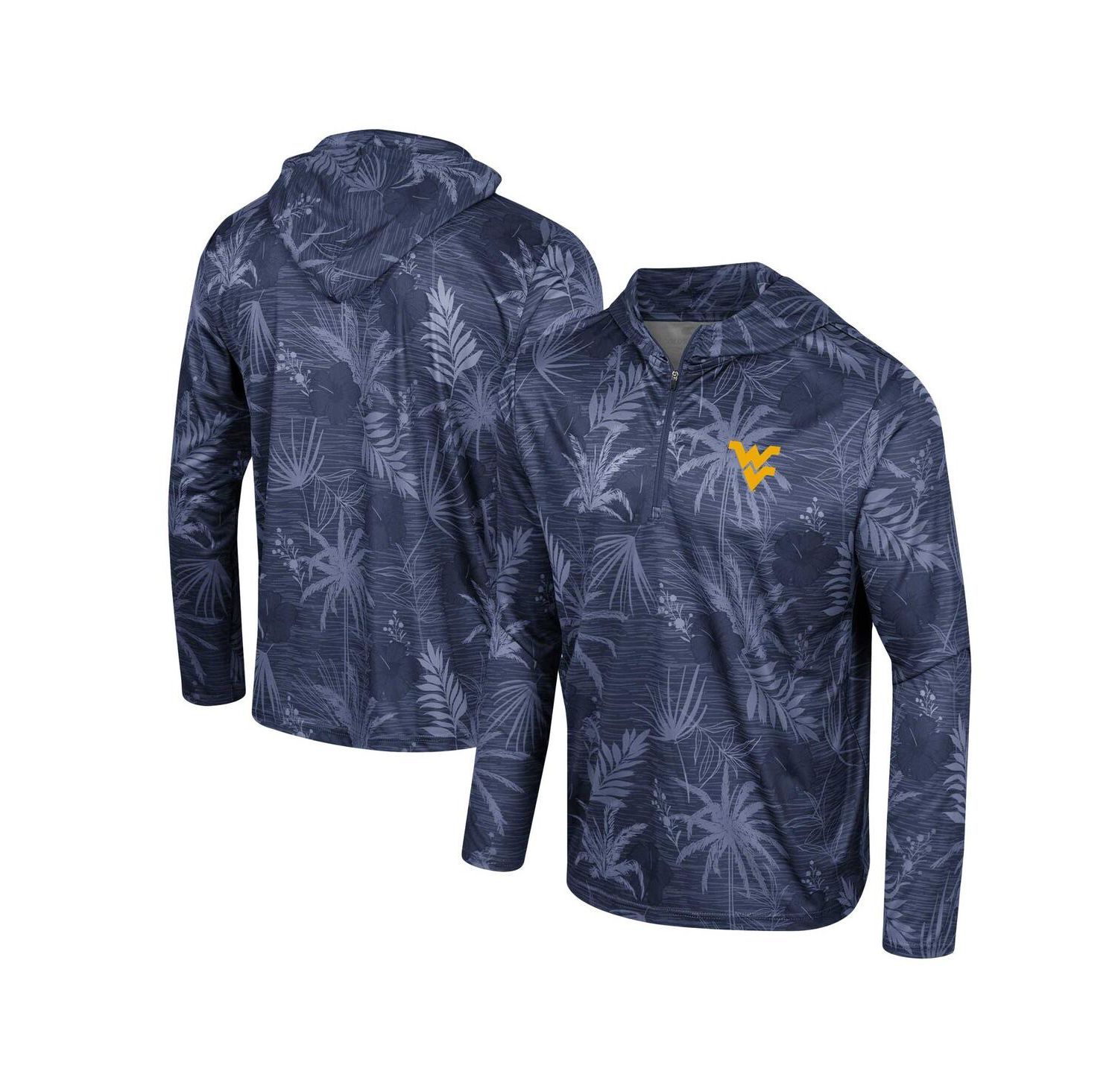 Men's Navy West Virginia Mountaineers Palms Printed Lightweight Quarter-Zip Hooded Top
