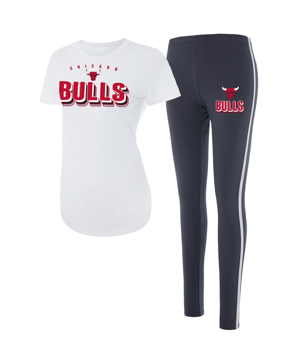 Women's Concepts Sport White, Charcoal Chicago Bulls Sonata T-shirt and Leggings Sleep Set - White, Charcoal