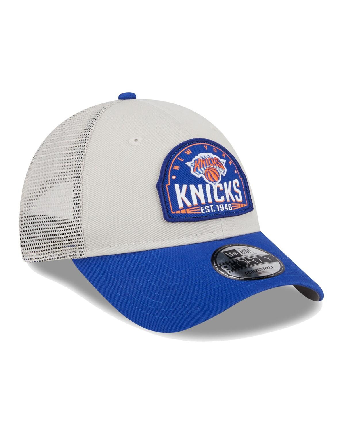 Men's New Era Blue New York Knicks Throwback Patch Trucker 9FORTY Adjustable Hat - Blue