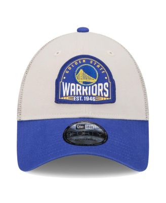 Men's Khaki, Royal Golden State Warriors Throwback Patch Trucker 9FORTY Adjustable Hat