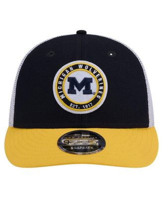Men's Navy Michigan Wolverines Throwback Circle Patch 9FIFTY Trucker Snapback Hat