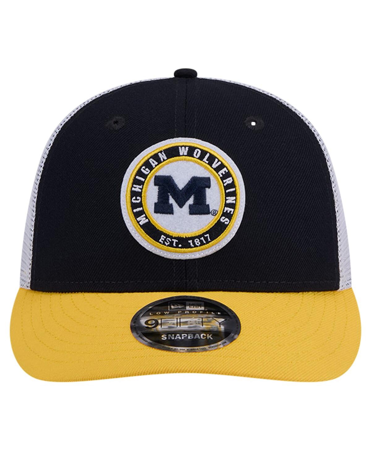 Men's New EraMichigan Wolverines Throwback Circle Patch 9FIFTY Trucker Snapback Hat - Navy