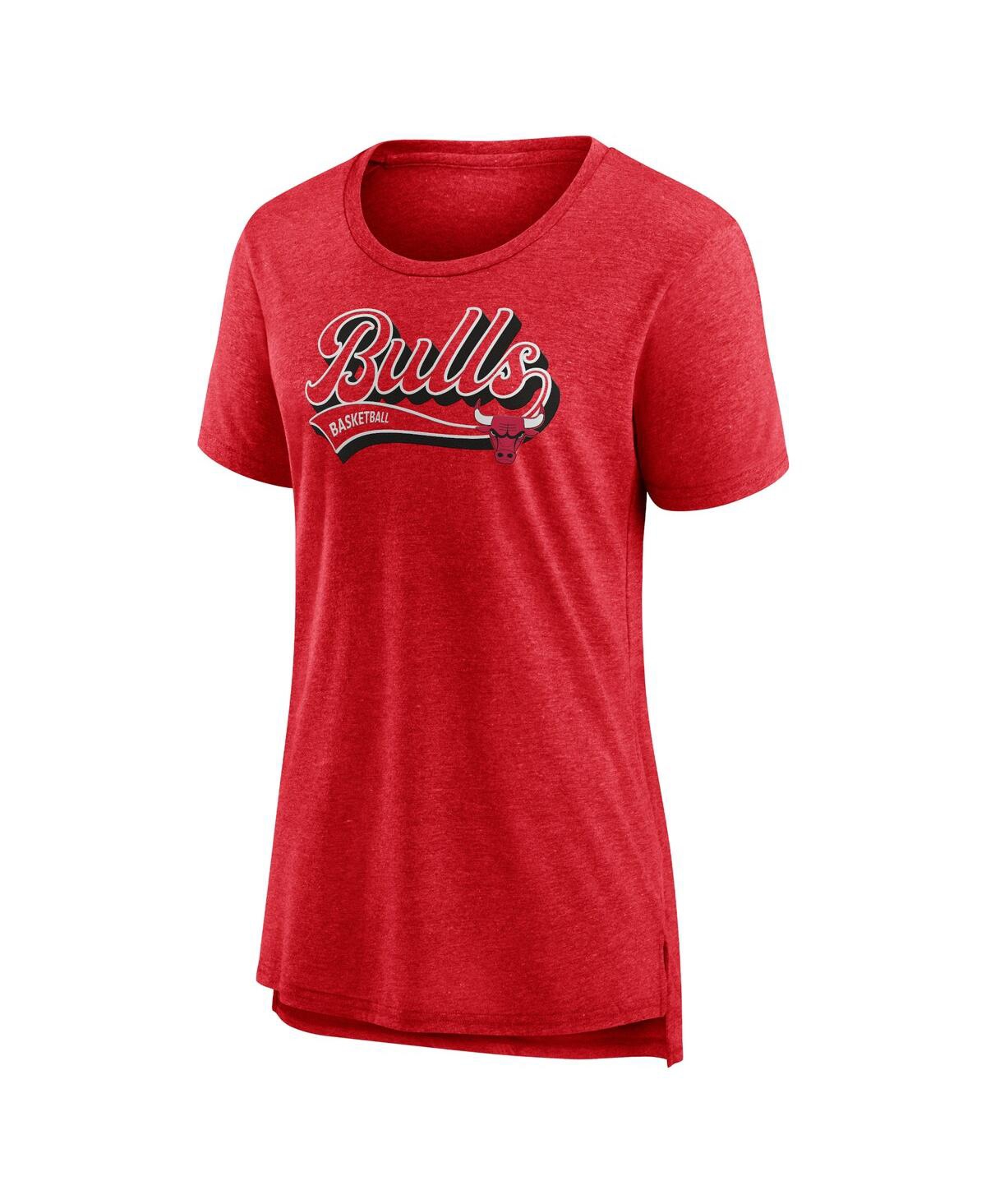 Shop Fanatics Women's  Heather Red Chicago Bulls League Leader Tri-blend T-shirt