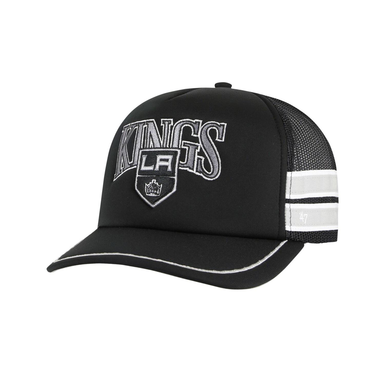 Men's Black Los Angeles Kings Sideband Stripes Trucker Snapback Hat