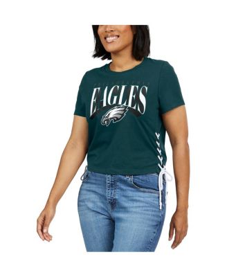 WEAR by Erin Andrews Women's Midnight Green Philadelphia Eagles Lace Up Side Modest Cropped T-shirt