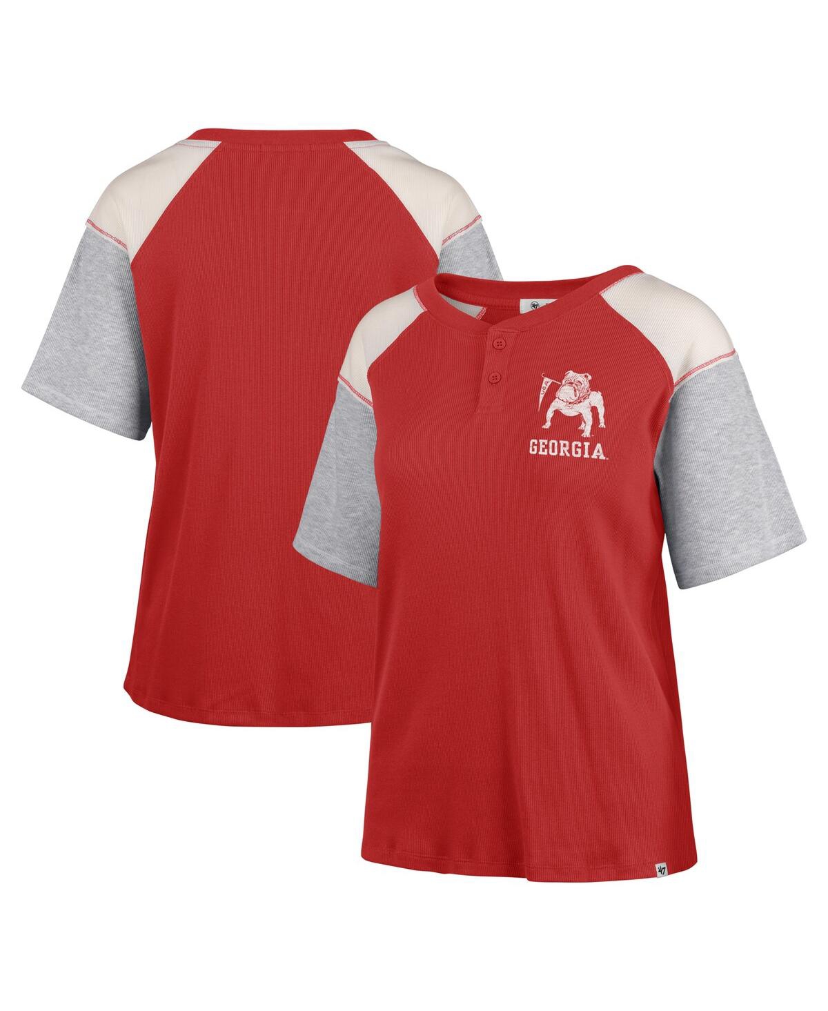 47 Brand Women's ' Red Georgia Bulldogs Underline Harvey Colorblock Raglan Henley T-shirt