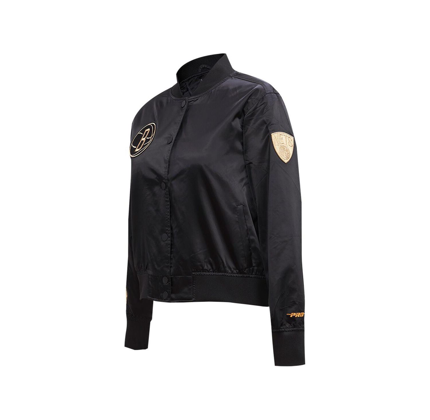 Women's Black Brooklyn Nets Glam Satin Full-Snap Varsity Jacket