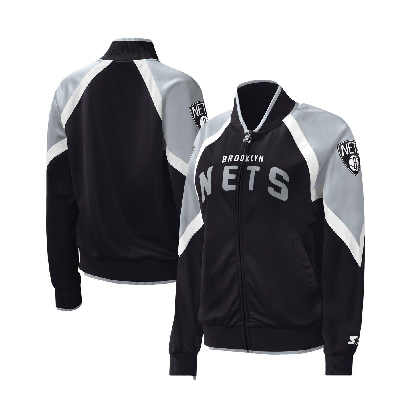 Женская куртка Starter Black Brooklyn Nets Slam Dunk Raglan Full-Zip Track Jacket — фото 1