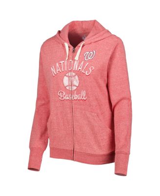 Women's Red Distressed Washington Nationals Training Camp Tri-Blend Lightweight Full-Zip Hoodie