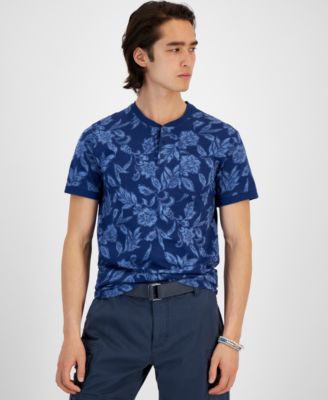 Sun + Stone - Men's Short Sleeve Floral Print Henley