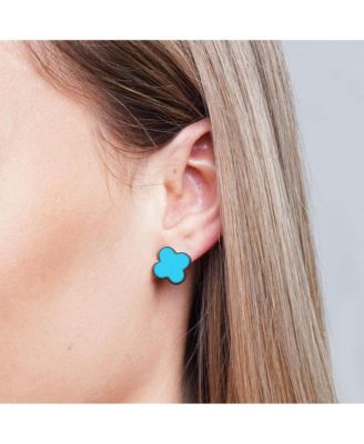 Large Turquoise Clover Stud Earrings 14K Gold