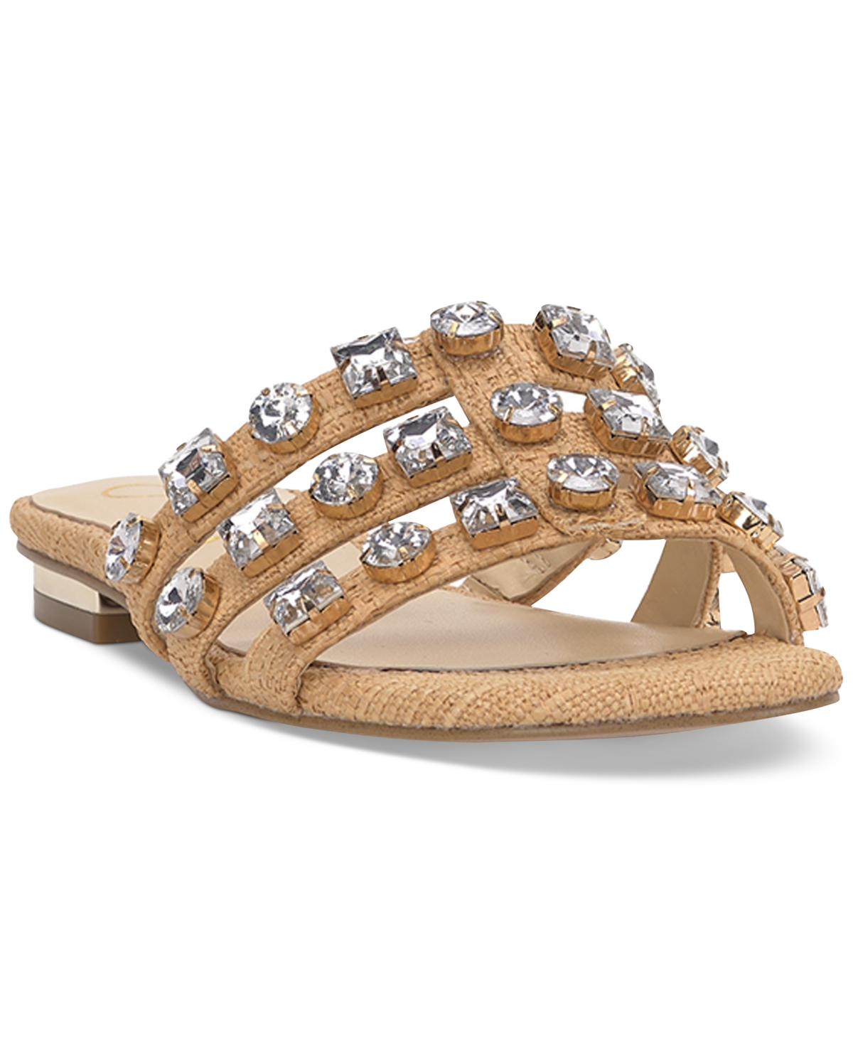 Shop Jessica Simpson Detta Crystal Embellished Slide Sandals In Sandcastle Raffia