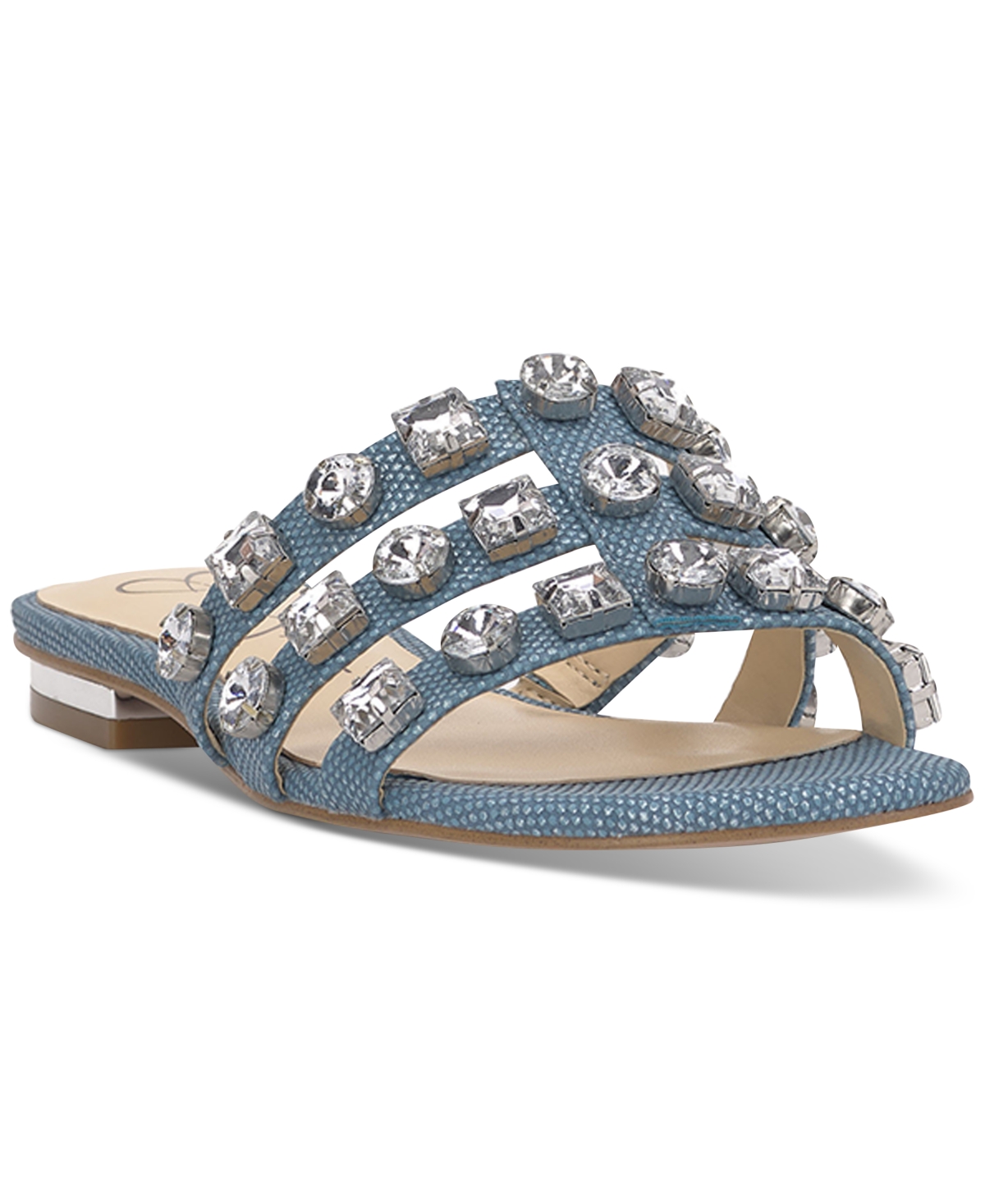 Shop Jessica Simpson Detta Crystal Embellished Slide Sandals In Light Blue