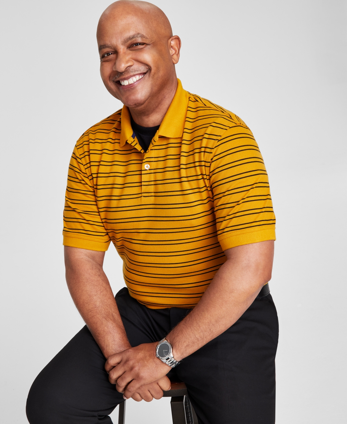 Men's Striped Short-Sleeve Polo Shirt, Created for Macy's - Golden
