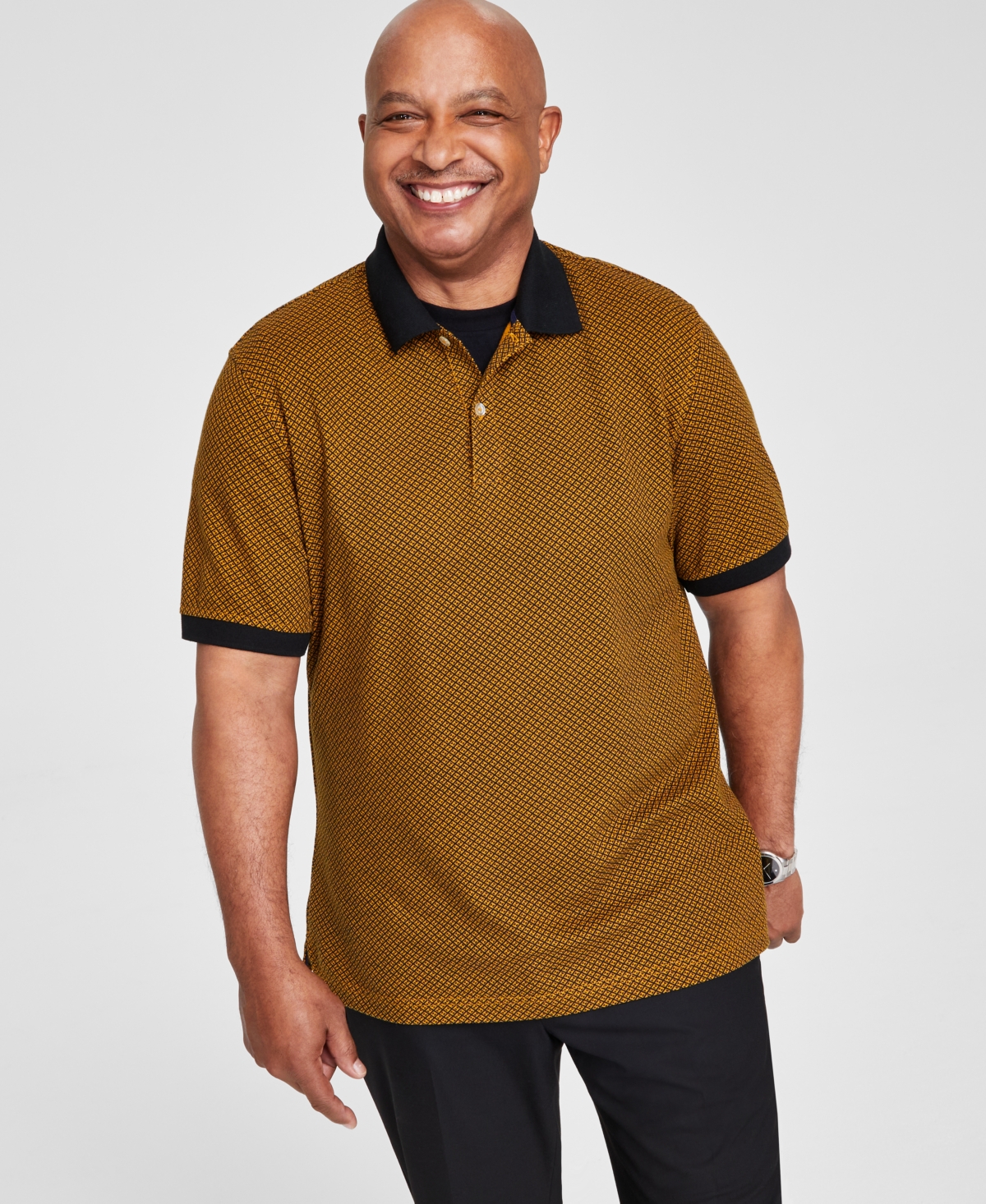 Men's Geometric Short-Sleeve Polo Shirt, Created for Macy's - Golden