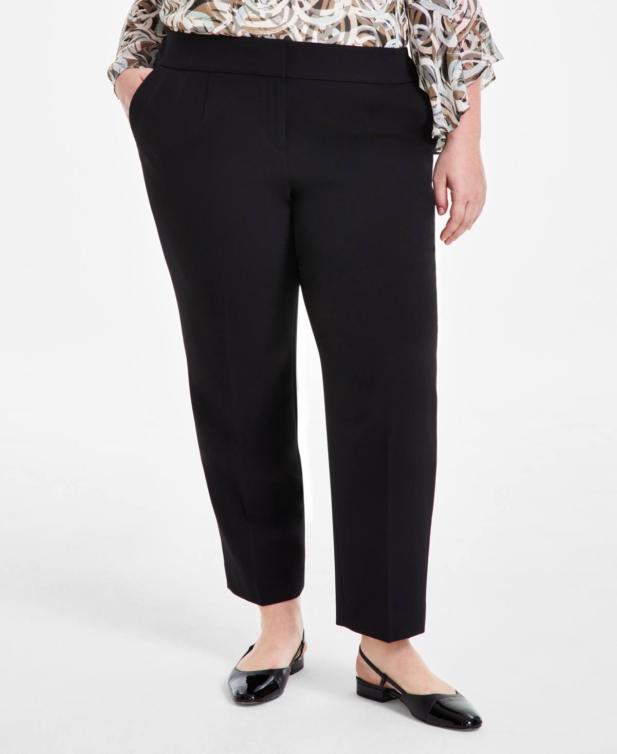 Shop Kasper Plus Size Flat-front Straight-leg Mid Rise Pants In Black