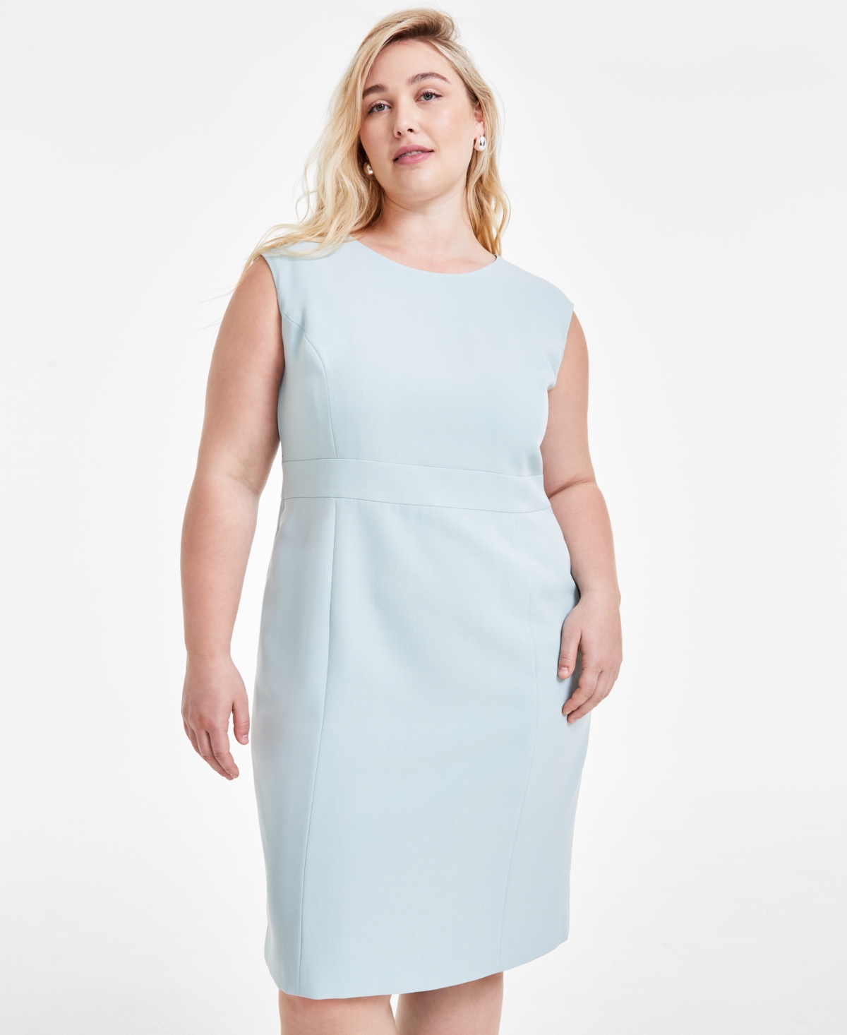 Shop Kasper Plus Size Cap-sleeve Sheath Dress In Sea Glass