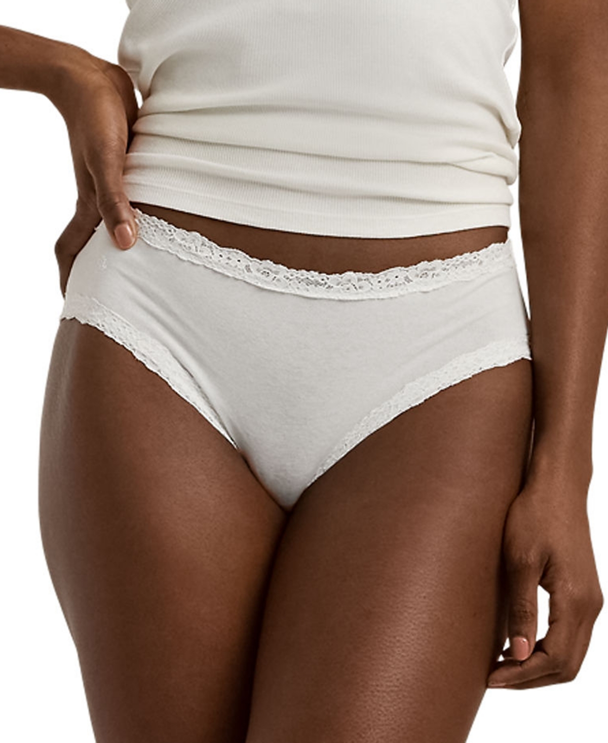 Shop Lauren Ralph Lauren Women's Cotton & Lace Jersey Hipster Brief Underwear 4l0077 In Silky White