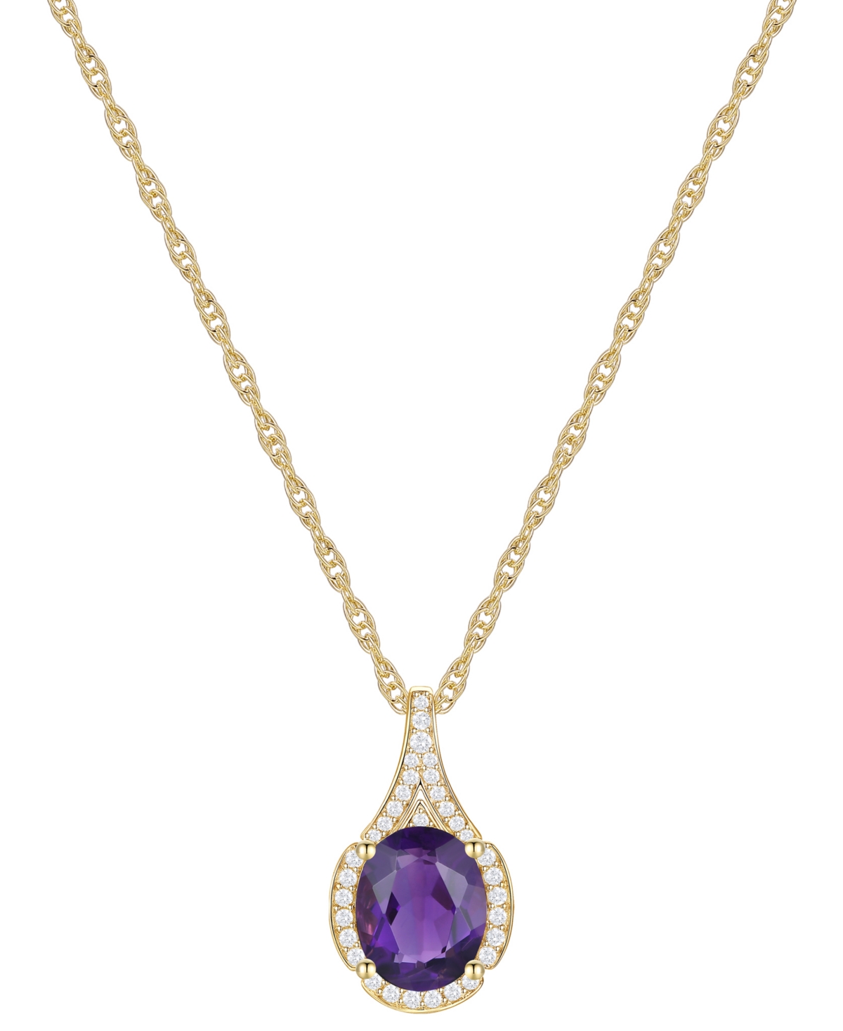 Amethyst (1-1/2 ct. t.w.) & Lab-Grown White Sapphire (1/8 ct. t.w.) Oval Halo 18" Pendant Necklace in 14k Gold-Plated Sterling Silver (Also in Additio