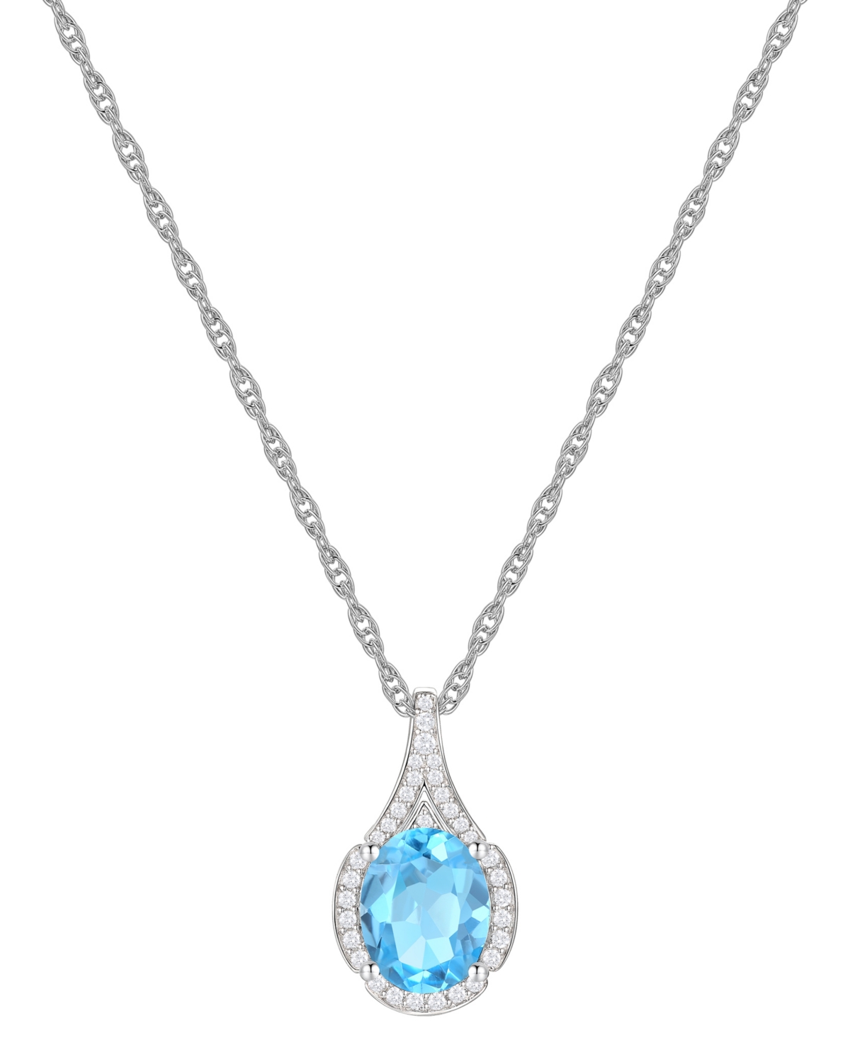 Shop Macy's Amethyst (1-1/2 Ct. T.w.) & Lab-grown White Sapphire (1/8 Ct. T.w.) Oval Halo 18" Pendant Necklace I In Blue Topaz