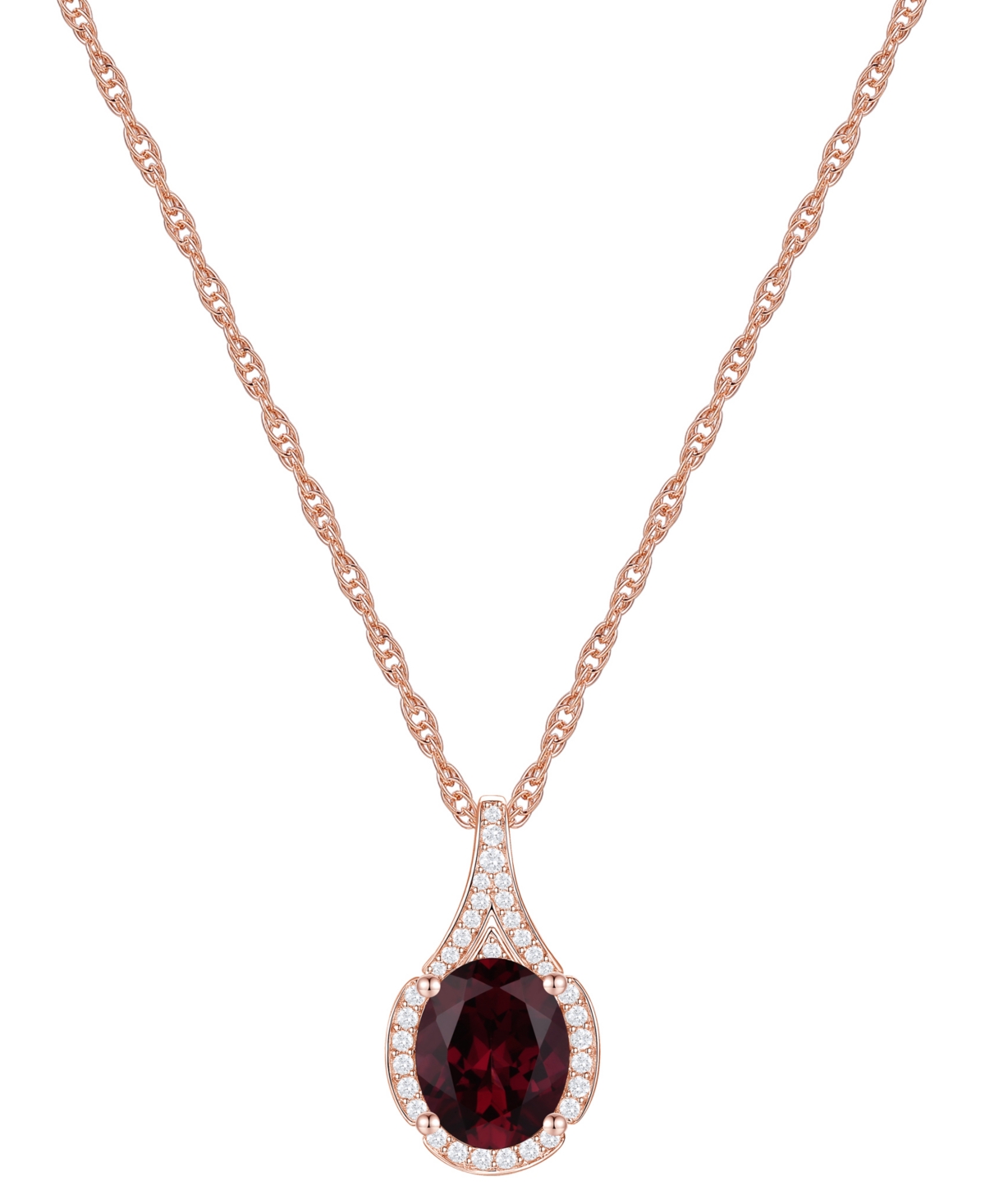 Shop Macy's Amethyst (1-1/2 Ct. T.w.) & Lab-grown White Sapphire (1/8 Ct. T.w.) Oval Halo 18" Pendant Necklace I In Garnet