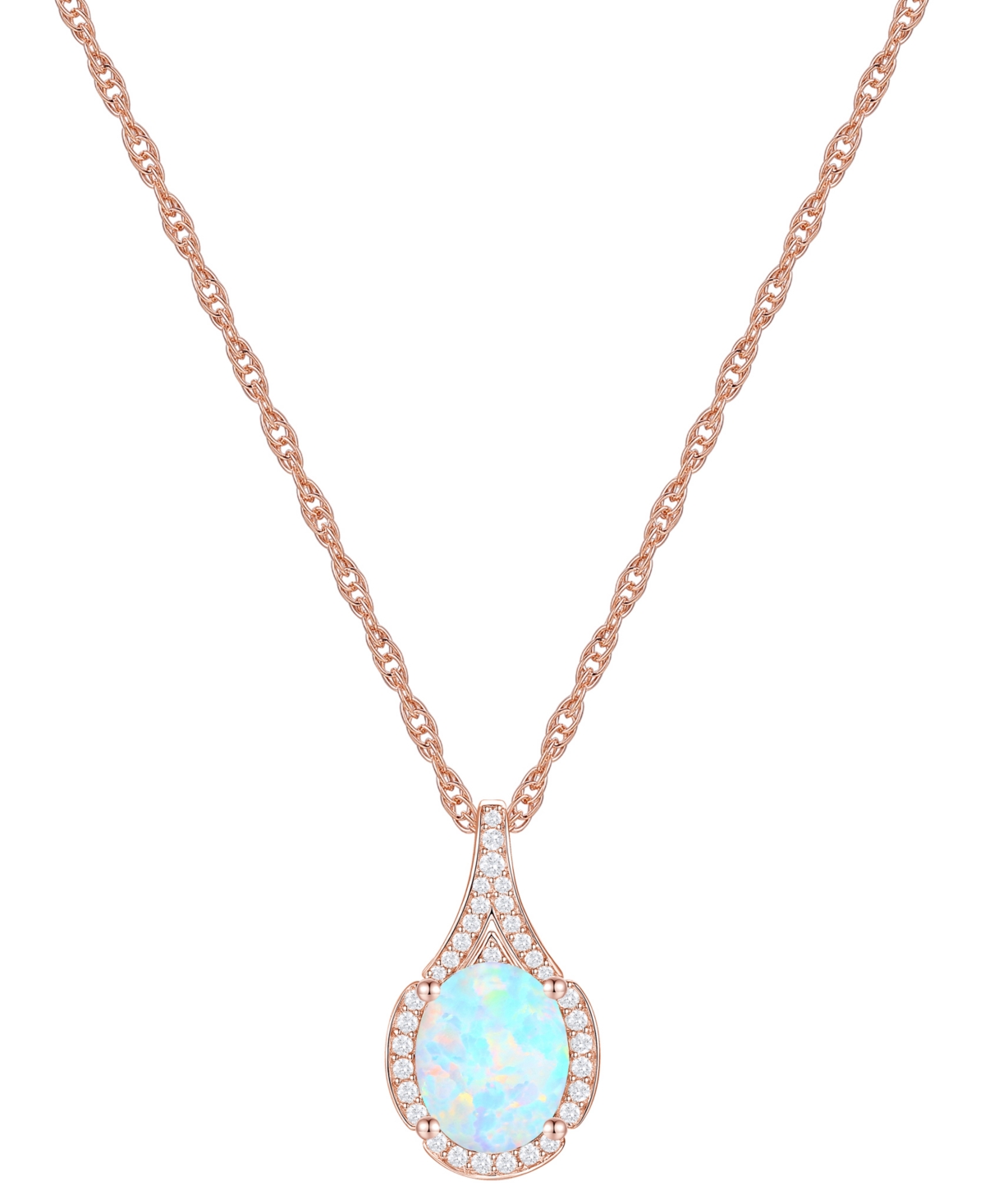 Shop Macy's Amethyst (1-1/2 Ct. T.w.) & Lab-grown White Sapphire (1/8 Ct. T.w.) Oval Halo 18" Pendant Necklace I In Opal